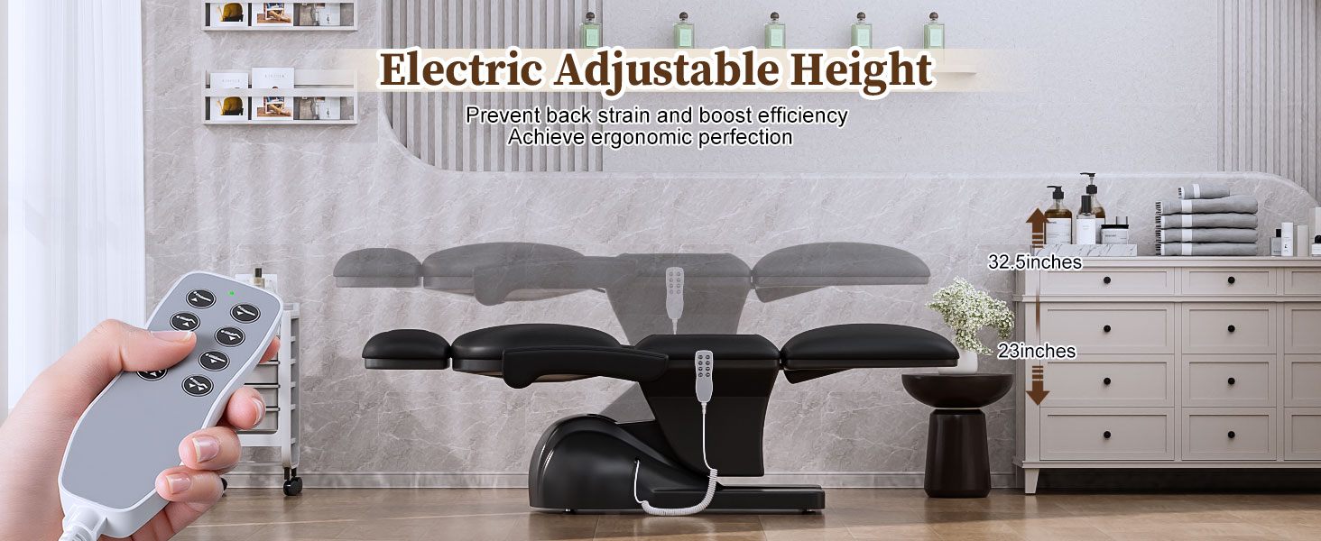 3 Motor Electric Esthetician Bed, Fully Electric Facial Chair with Adjustable Height, Backrest and Footrest, Spa Chair with Armrest & Heavy Duty Base, PU Leather for Spa, Tattoo, Eyelash and So On