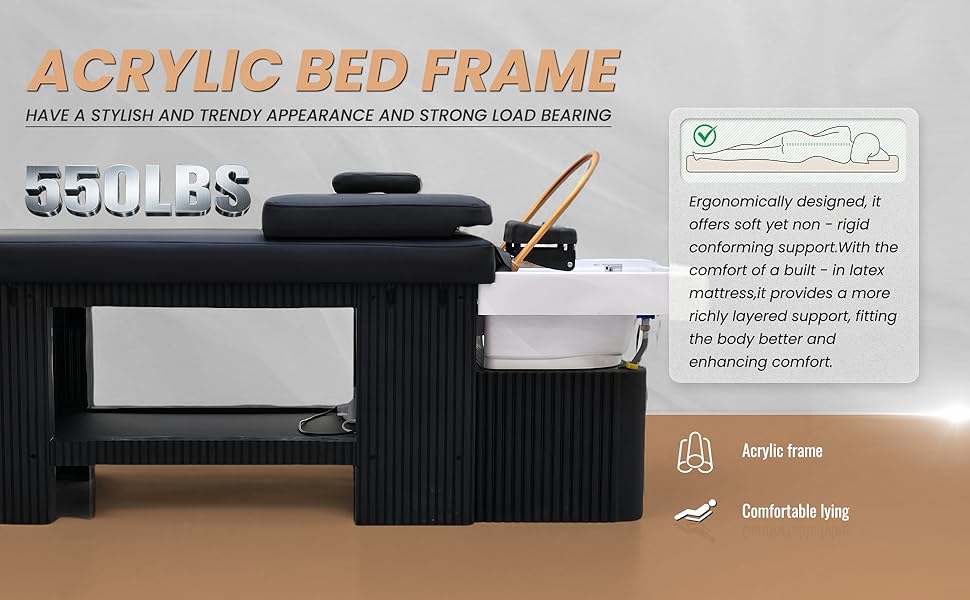Head Spa Bed, Japanese Head Spa Equipment, Shampoo Bed, with Steamer & Water Circulation System, for Barbershop, Salon Station, Massage Parlor,Plastic Spa Bed