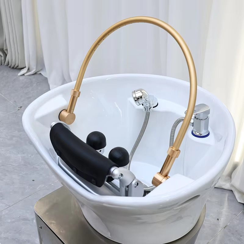 Luxury Silver Stainless Steel Base Electric Reclining Washing Chair Bed Modern Multifunction Barber Shop Swivel Shampoo Chair