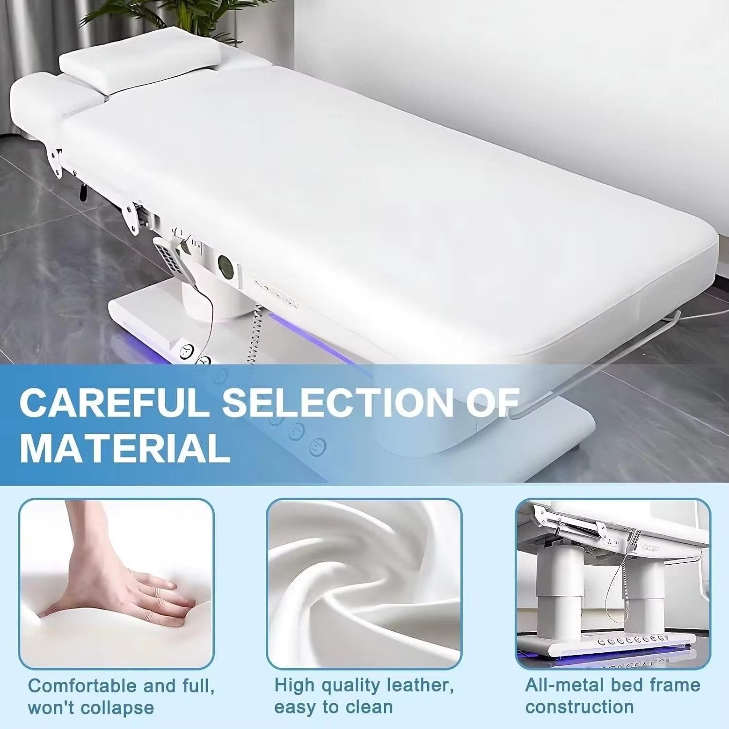 Modern Full White Beauty Salon Furniture Foot Control Facial Eyelash Bed Luxury 4 Motors Reclining Electric Massage Table Bed