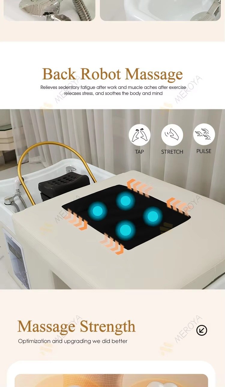 Multifunctional Barbershop Furniture Lay Down Washing Chair Bed Modern Thai Electric Massage Head Spa Shampoo Bed with Foot Bath