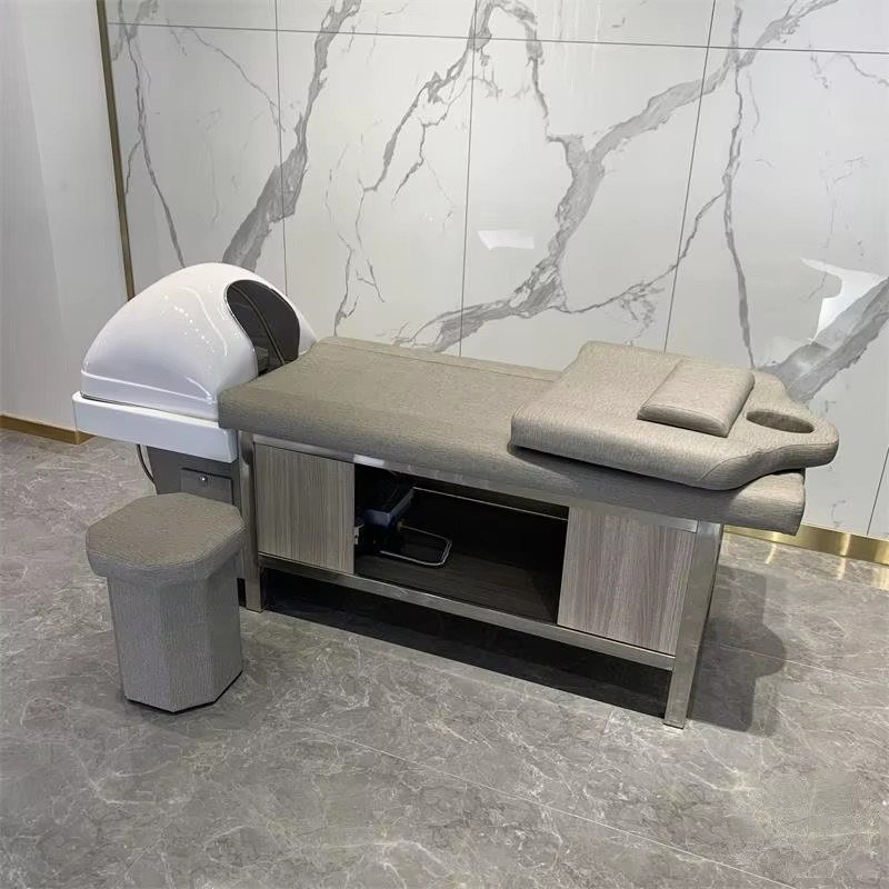 New Design Beauty Hair Salon Equipment Grey Leather Lay Down Washing Salon Shampoo Bed for Sale