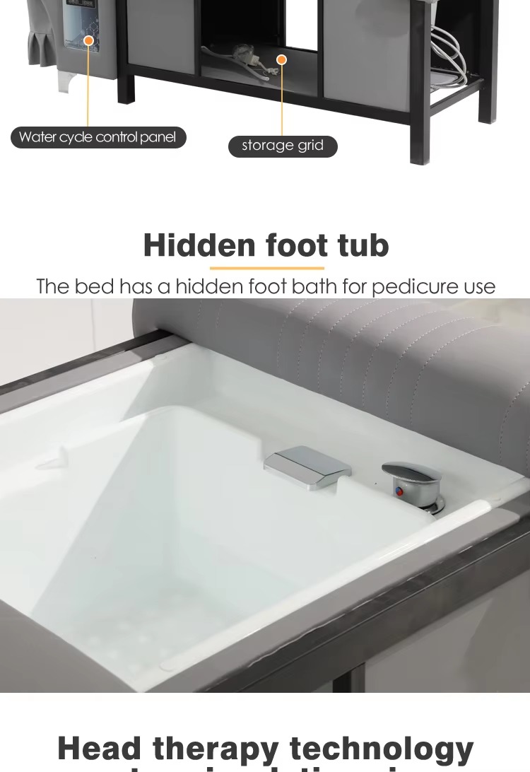Wholesale Barber Shop Furniture Lay Down Head Spa Therapy Washing Bed Modern Thai Style Massage Shampoo Chair With Foot Bath