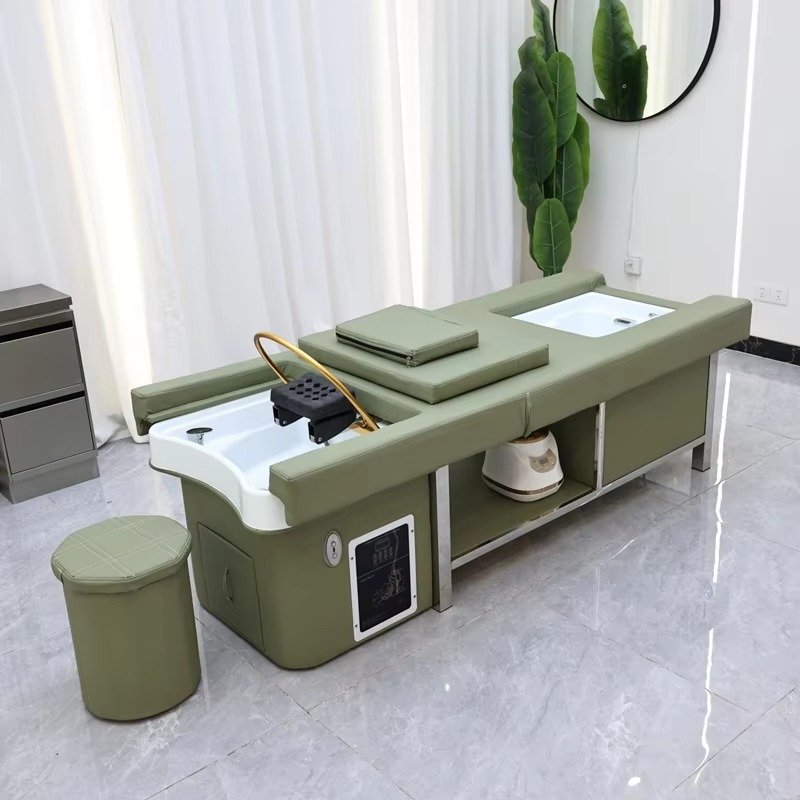 Luxury  Multifunction Electric Massage Shampoo Bed with Backrest Lift and Spa Pedicure Basin Automatic Head Spa Shampoo Bed