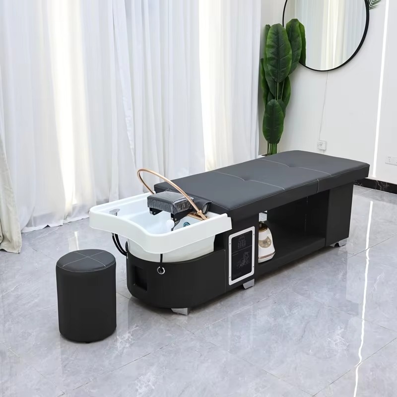 Beauty Salon Luxury Head Spa Equipment Black Shampoo Bed Water Therapy Hair Washing Basin Bed With Water Circulate