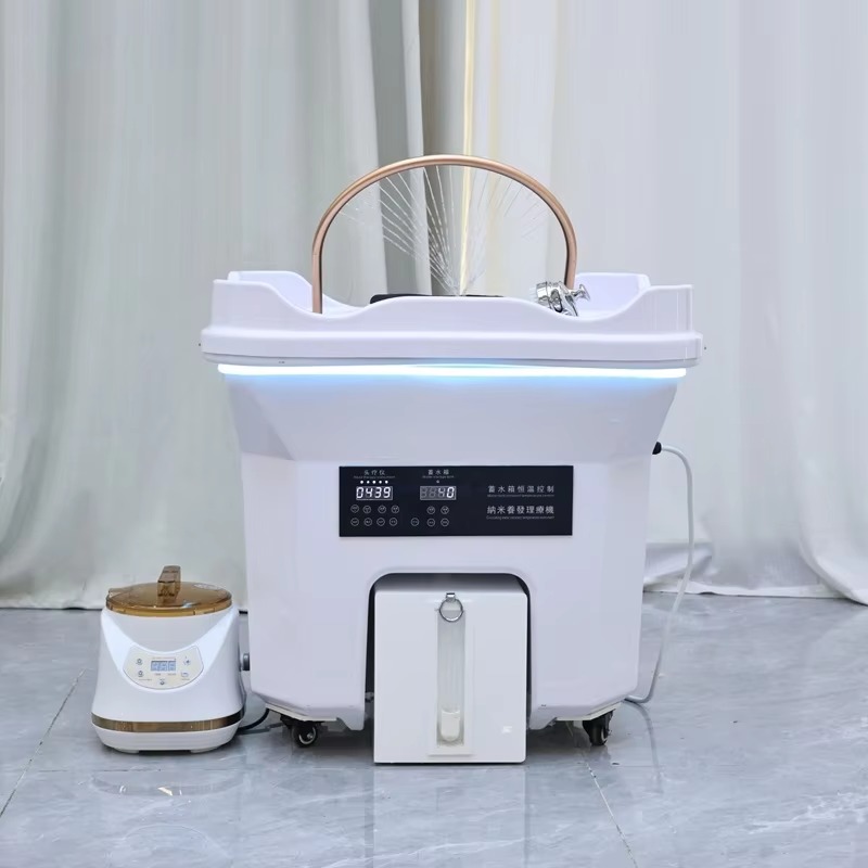Modern Beauty Salon Moving Head Basin Portable Japanese Spa Head Water Circulation Therapy Shampoo Basin with 60L Water tank