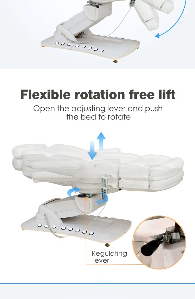 High Quality Salon Furniture 4 Motors Electric Rotating Cosmetic Clinic Bed Luxury Led Lights Massage Table and Bed