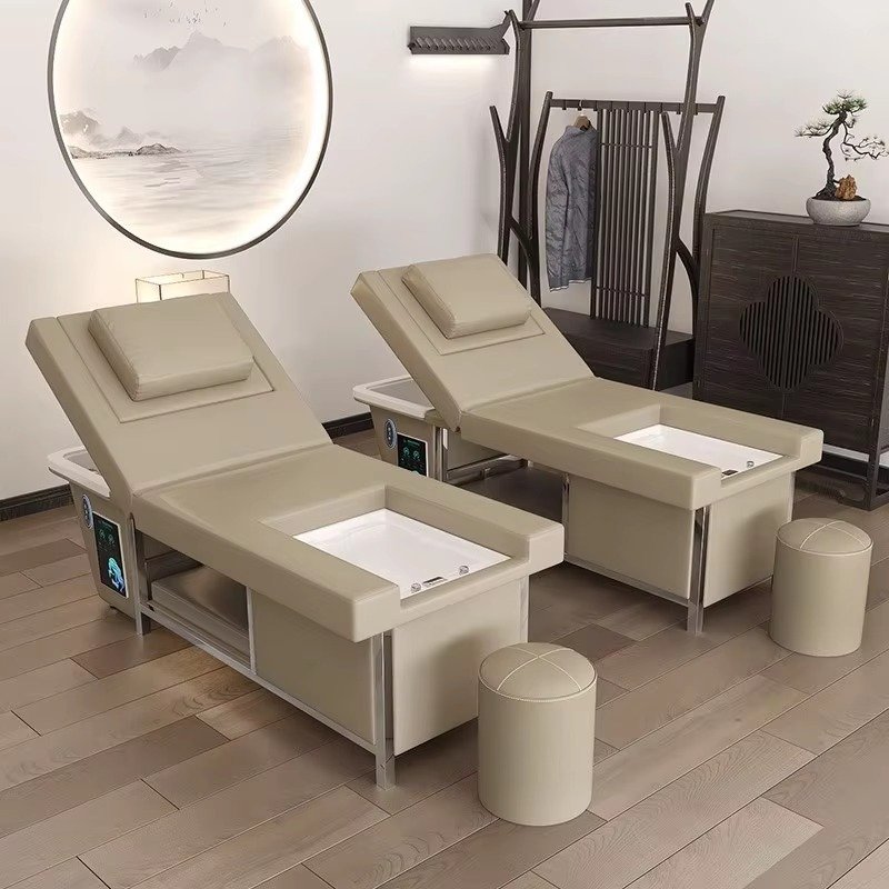Hot Sale Salon Furniture Lay Down Electric Washing Chair Hairdressing Shampoo Head Spa Chair with Steamer