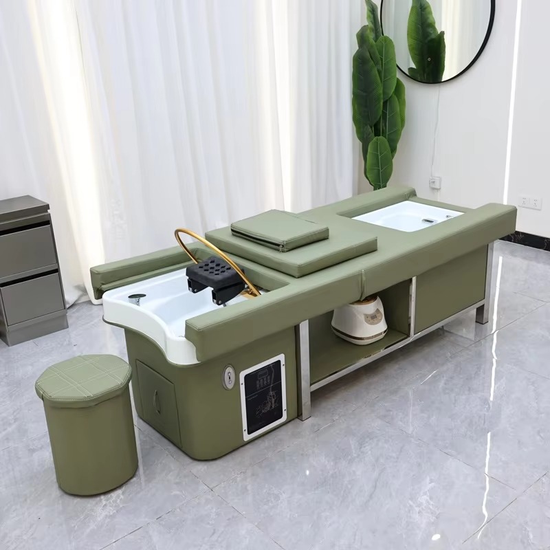 Luxury  Multifunction Electric Massage Shampoo Bed with Backrest Lift and Spa Pedicure Basin Automatic Head Spa Shampoo Bed