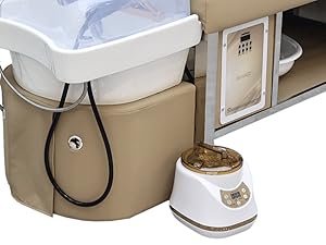 DERMALOGIC Metro Head Spa Bed, U-Shape Water Massage Shampoo Backwash Unit with Cover Pillow, Spa Resort Hair Salon Equipment, Khaki