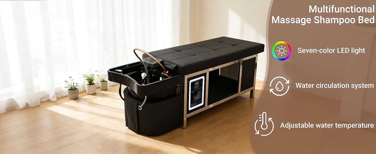 Professional Grade Luxury Head Spa Bed - All-in-One Shampoo Bowl Unit with Water Circulation, Steam Fumigation & Light Therapy - Multi-Functional Massage Table for Home Spa & Salon Use (D)