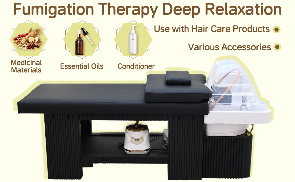 Head Spa Bed, Head Care Shampoo Bed with Acrylic Shampoo Bowl, Multi-Functional Massage Table, Supports Fumigation and Light Therapy, for Barber, Thai Massage Beauty Salon (Plastic Frame)