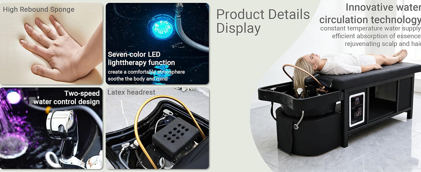 Head Spa Equipment Shampoo Bed Supports Water Circulation｜Fumigation｜Light Therapy Massage Table for Spa Beauty Salon