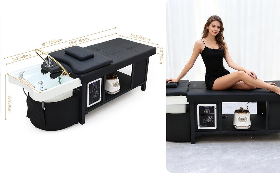 Massage Table with Head Spa Equipment, Massage Bed with Shampoo Bowl, Head Spa Bed with Metal Frame, Headrest, Smart Touch, Steam & Water Circulation for Beauty Salons, Luxury Spas(No Foot Bath)