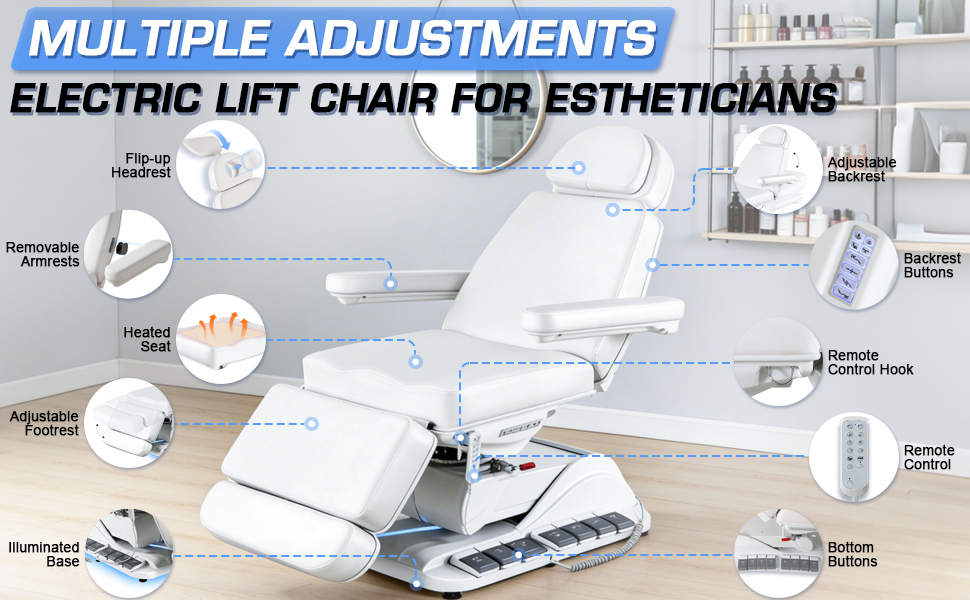 4-Motor Electric Massage Bed, Massage Bed with Height Adjustable & Adjustable & Rotatable Function, Stain PU Leather, 200KG Capacity Spa Chair for Beauty Salons, Spas, Medical Aesthetic Clinics