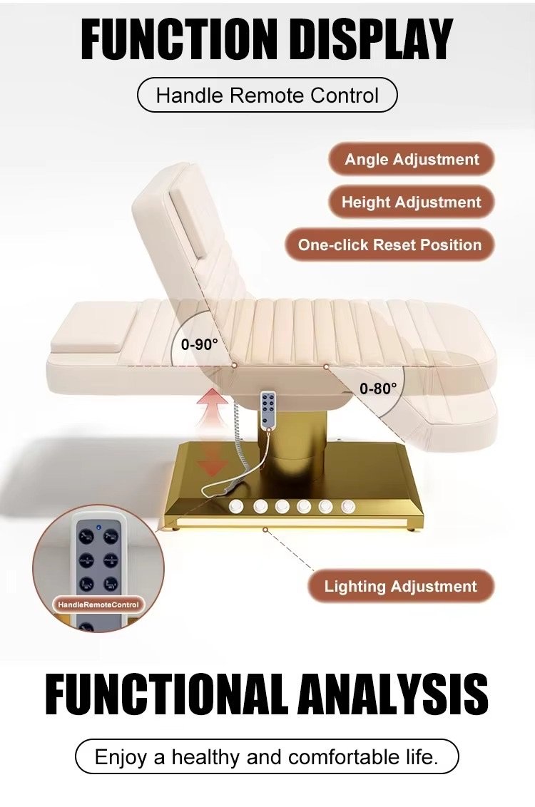Modern White Gold Esthetician Curve Beauty Salon Bed Luxury Foot Control 3 Motors Electric Facial Spa Massage Table Lash Bed