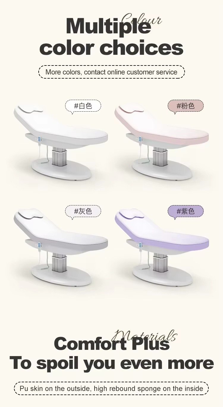 Modern White Leather Massage Table Foot Control 3 Motors Electric Therapy Cosmetic Lash Bed Light for Salon