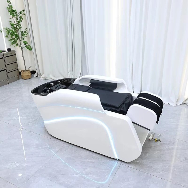 Multifunction Barbershop Equipment Head Therapy Washing Bed Modern Luxury Beauty Salon Electric Massage Shampoo Bed with Lights