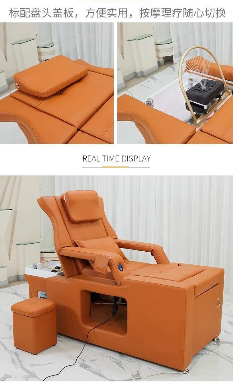 Multifunctional Nail Salon Furniture Foot Spa Headspa Shampoo Bed Reclining Electric Luxury Shampoo Bed for Hair Salon