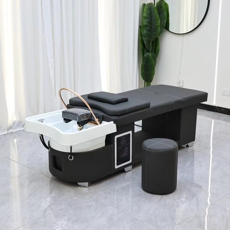 Beauty Salon Luxury Head Spa Equipment Black Shampoo Bed Water Therapy Hair Washing Basin Bed With Water Circulate