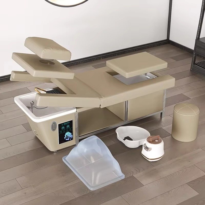 Hot Sale Salon Furniture Lay Down Electric Washing Chair Hairdressing Shampoo Head Spa Chair with Steamer
