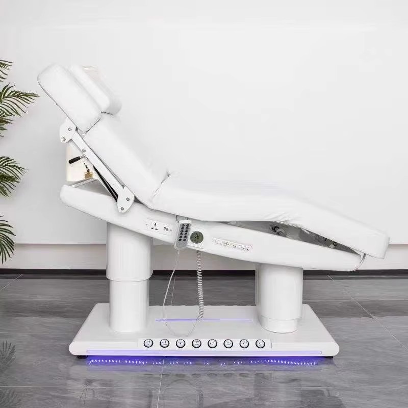 Modern Full White Beauty Salon Furniture Foot Control Facial Eyelash Bed Luxury 4 Motors Reclining Electric Massage Table Bed