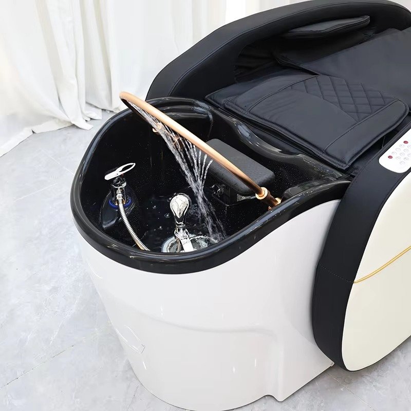Luxurious Barbershop Furniture Human Touch Massage Head Spa Washing Chair Bed Modern Multifunction Airbag Hair Shampoo Bed