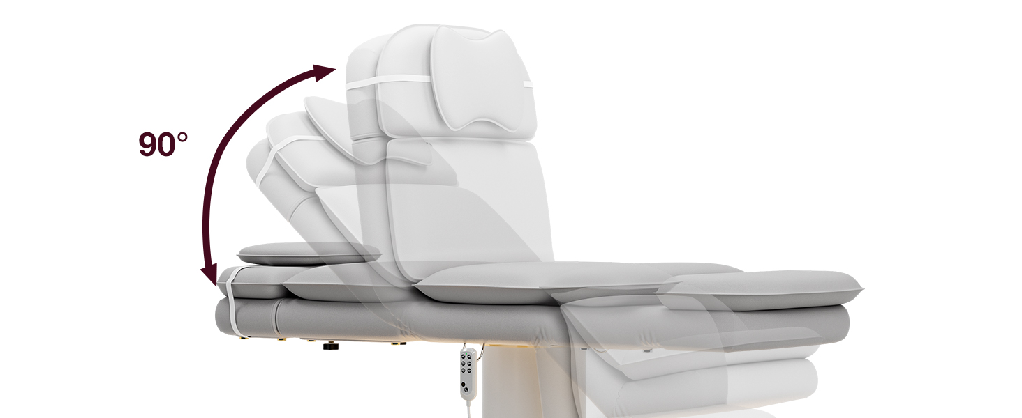 Fully Electric Massage Table w 3 Motors, Professional Angle and Height Adjustable Spa Bed Facial Chair, Motorized Esthetician Bed Treatment Table for Beauty Salon, Grey
