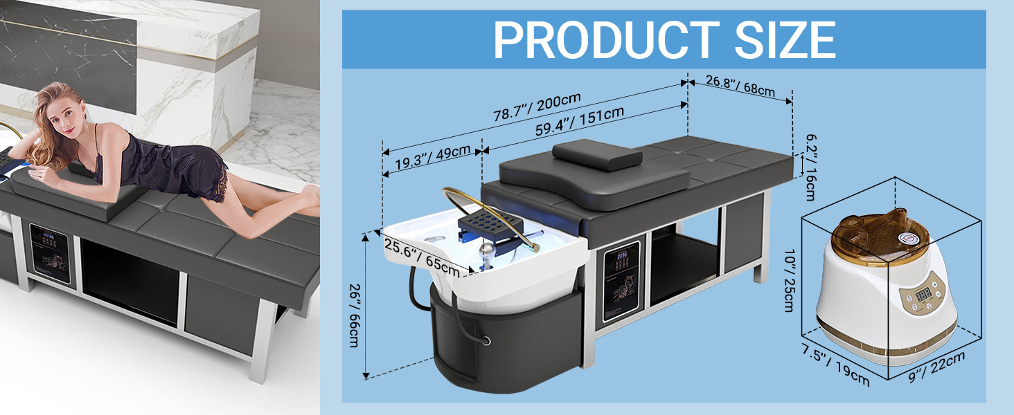 Head Spa Bed Head Spa Equipment with Steamer & Water Circulation System, Shampoo Bed Scalp Care Massage Table for Barbershop, Salon Station, Massage Parlor