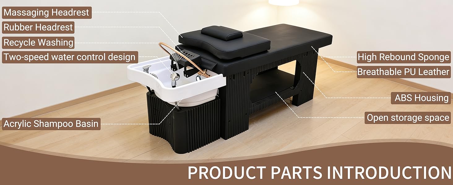 STLWR Massage Table with Shampoo Bowl Massage Bed, with U-Shape Water Massage Shampoo Backwash Unit & Cover Pillow Fumigation LED Scalp Care Light System, Head Spa Massage Bed for Barber Shop