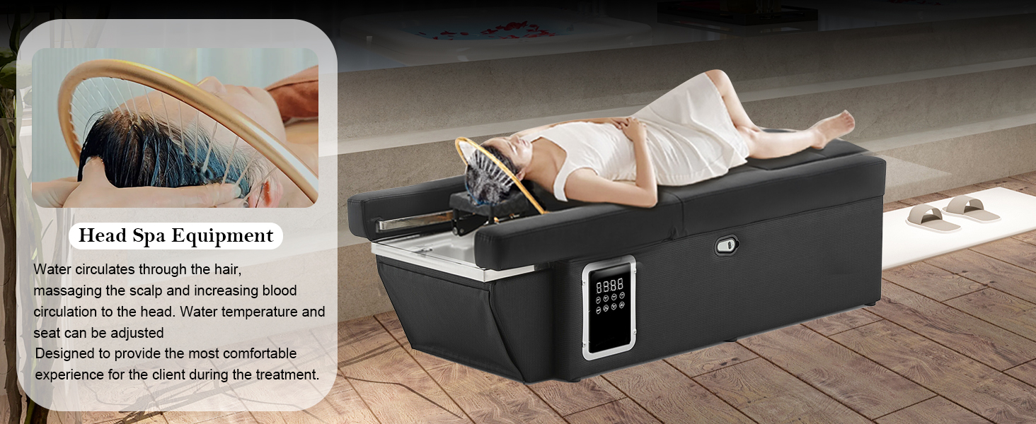 Sannewstartu Massage Bed with Shampoo Bowl - Professional Head Spa Equipment for Beauty Salons, Adjustable Backwash Unit with Foot Bath Function, Beauty Bed, Black