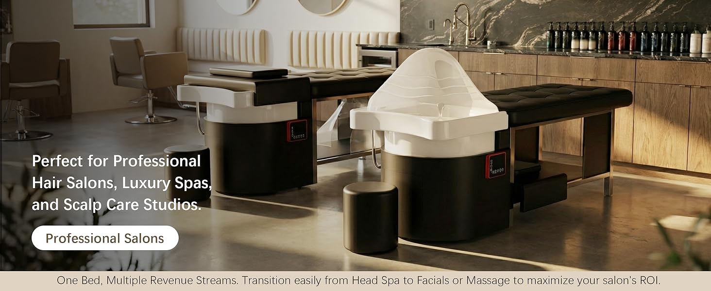 Baasha Luxury Japanese Head Spa Bed with Water Circulation & Steam, 7-Color Light Therapy Table, All-in-One Shampoo Station for Hair Salon, Spa & Home Estheticians, High-Density Memory Foam