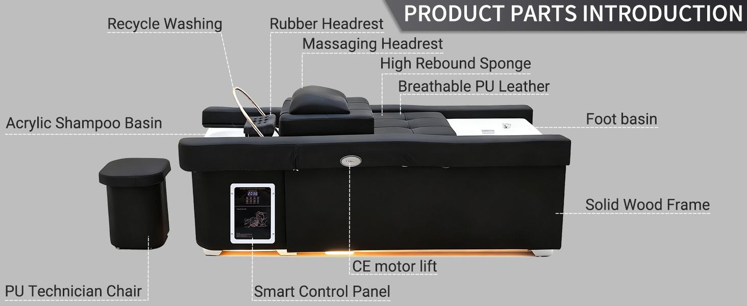 Electric Lifting Shampoo Bed, Japanese Head Spa Equipmen, Head Spa Bed, With Water Circulation, Fumigation, Foot Bath Spa for Salons & Spas