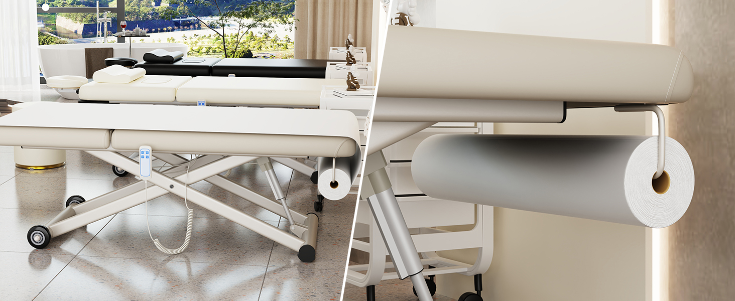 Dolonm Electric Massage Table, Heavy Duty Electric Lift and Backrest 2 Motor Adjustable for Treatment Medical Spa Facial Bed Beauty Bed Massage and More - 31.2 Wide x 75 Long, Beige Gray