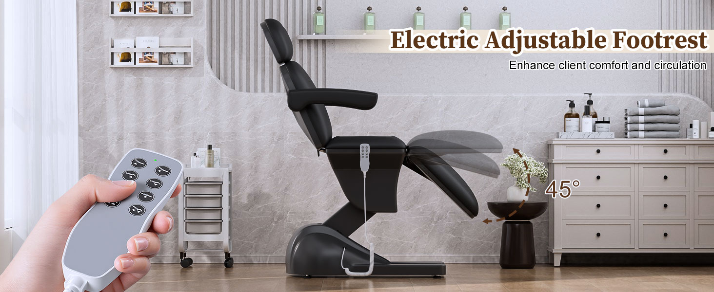 3 Motor Electric Esthetician Bed, Fully Electric Facial Chair with Adjustable Height, Backrest and Footrest, Spa Chair with Armrest & Heavy Duty Base, PU Leather for Spa, Tattoo, Eyelash and So On