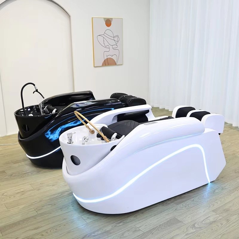Modern Salon Electric Head Spa Hair Washing Chair Luxury 4D Full Body Massage Electric Shampoo Bed with Light and Steamer