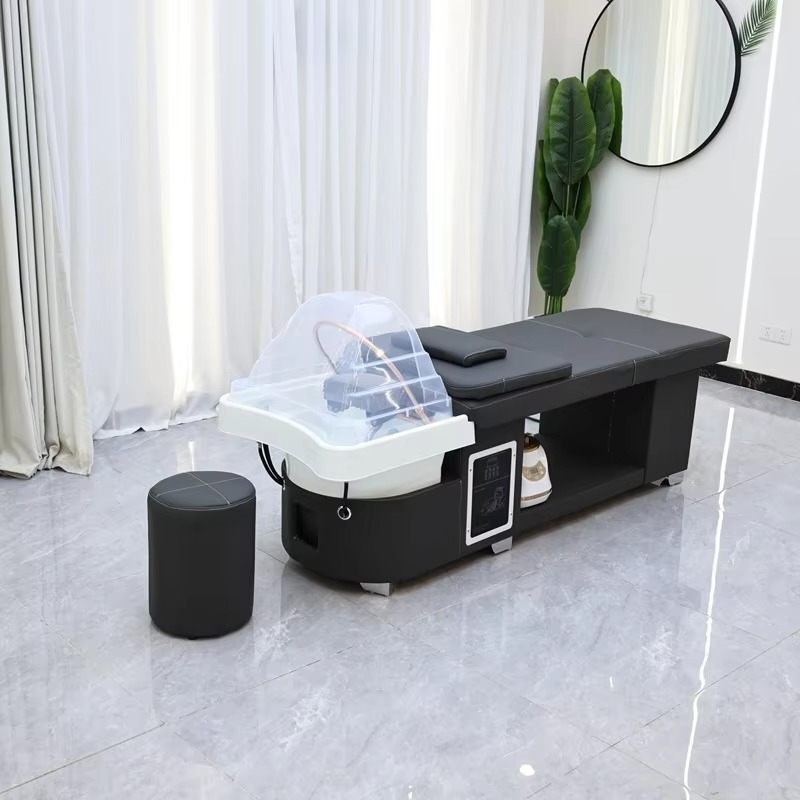 Beauty Salon Luxury Head Spa Equipment Black Shampoo Bed Water Therapy Hair Washing Basin Bed With Water Circulate