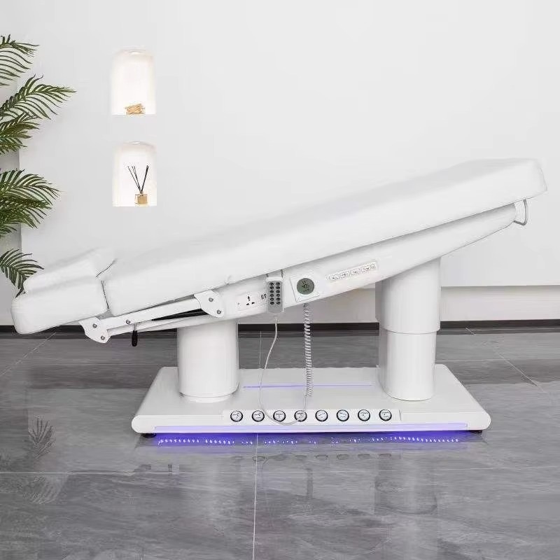 Modern Full White Beauty Salon Furniture Foot Control Facial Eyelash Bed Luxury 4 Motors Reclining Electric Massage Table Bed
