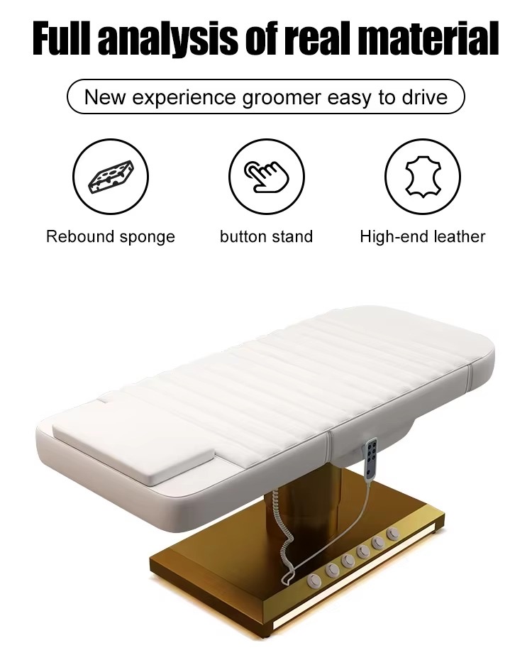 Modern White Gold Esthetician Curve Beauty Salon Bed Luxury Foot Control 3 Motors Electric Facial Spa Massage Table Lash Bed