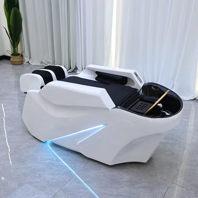 Modern Multifunction Barbershop Electric Massage Shampoo Bed Luxury White Beauty Salon Head Spa Washing Bed with Arm airbag