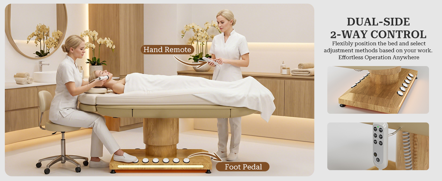 VARONXE Fully Electric Massage Table Esthetician Bed, Adjustable Spa Facial Bed Lash Chair with Light, Ergonomic Medical Exam Table for Beauty Treatment Tattooing Waxing, White