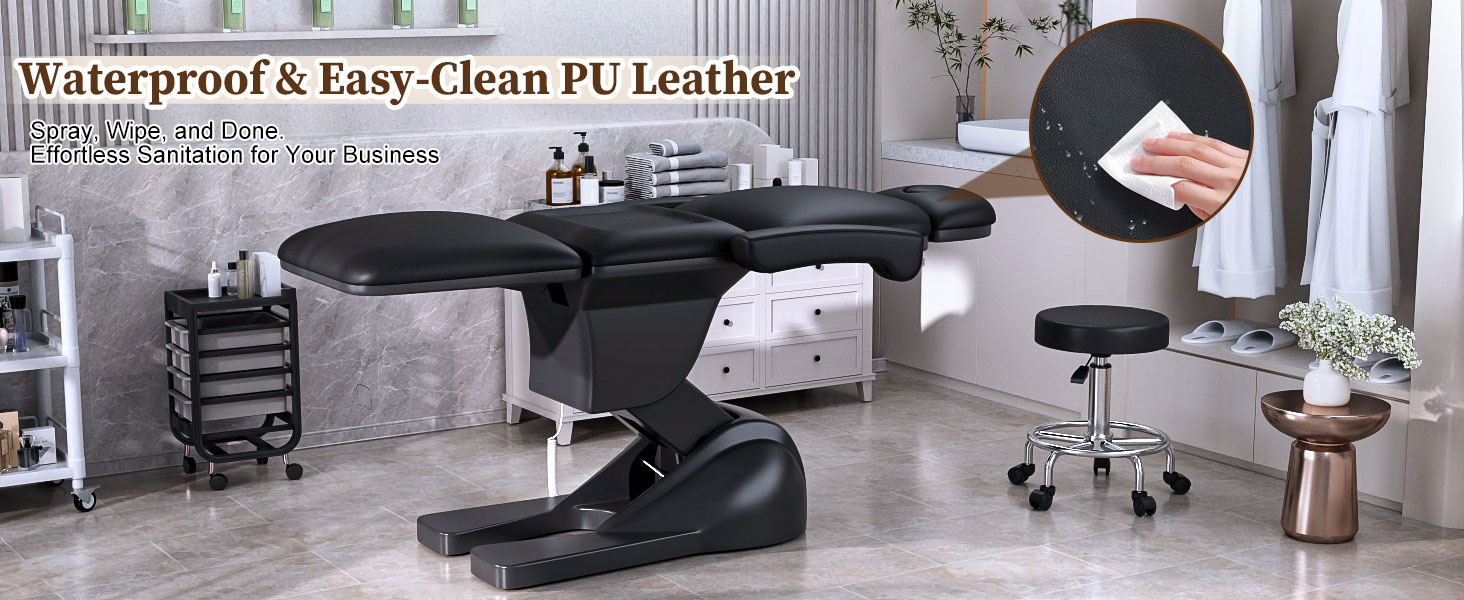 3 Motor Electric Esthetician Bed, Fully Electric Facial Chair with Adjustable Height, Backrest and Footrest, Spa Chair with Armrest & Heavy Duty Base, PU Leather for Spa, Tattoo, Eyelash and So On