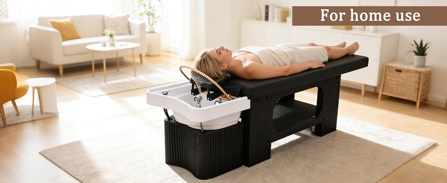 STLWR Massage Table with Shampoo Bowl Massage Bed, with U-Shape Water Massage Shampoo Backwash Unit & Cover Pillow Fumigation LED Scalp Care Light System, Head Spa Massage Bed for Barber Shop