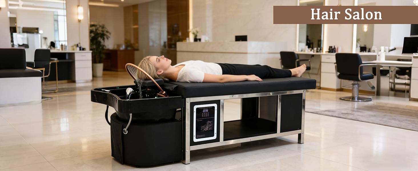 Professional Grade Luxury Head Spa Bed - All-in-One Shampoo Bowl Unit with Water Circulation, Steam Fumigation & Light Therapy - Multi-Functional Massage Table for Home Spa & Salon Use (D)