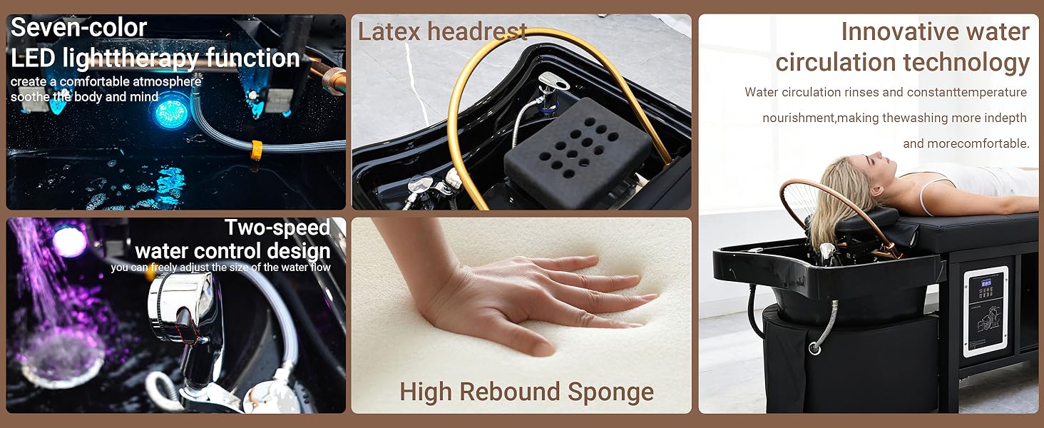 Nykto Head Spa Bed Head Spa Equipment with Steamer & Water Circulation System, Shampoo Bed Scalp Care Massage Table for Barbershop, Salon Station, Massage Parlor