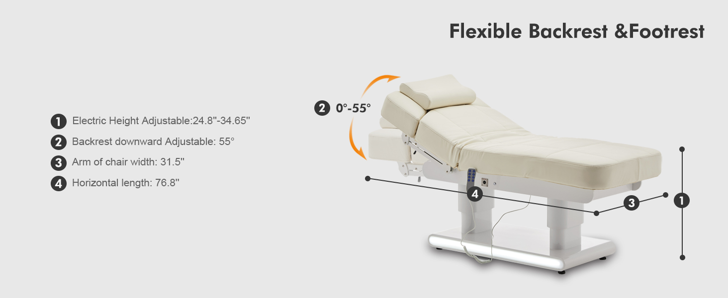 Artist hand 3 Motor Full Electric Spa Facial Beauty Bed Tattoo Medical Treatment Table Aesthetic Chair with Thermal Heated & Armrest for Salon Esthetician Doctor Podiatry