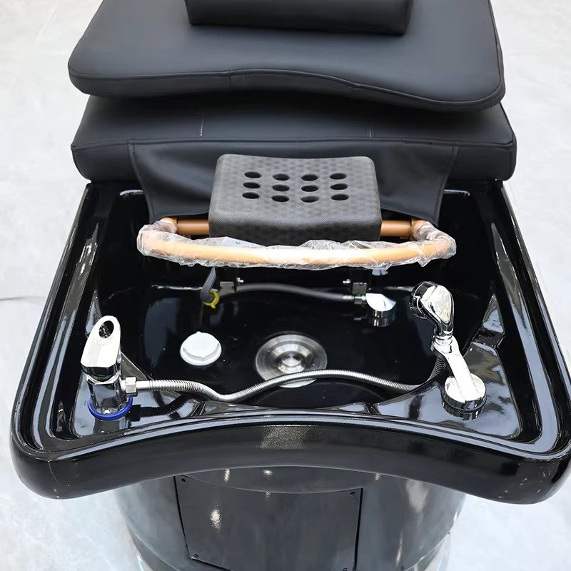 Thia Style Water Circulation Full Black Washing Chair Bed Modern Lay Down Head Therapy Spa Shampoo Bed with Lights and Steamer