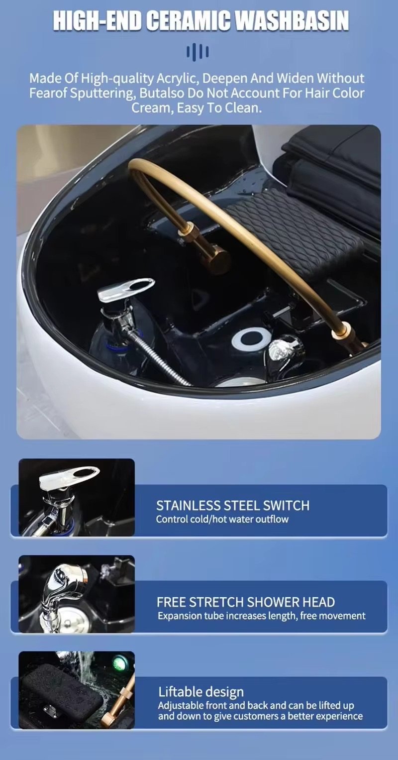Wholesale Factory Price Barbershop Furniture Full Auto Massage Shampoo Chair Bed Luxury Airbag Hair Washing Bed with Steamer