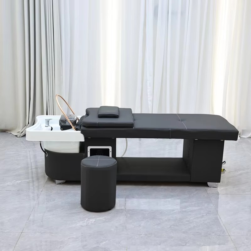 Beauty Salon Luxury Head Spa Equipment Black Shampoo Bed Water Therapy Hair Washing Basin Bed With Water Circulate