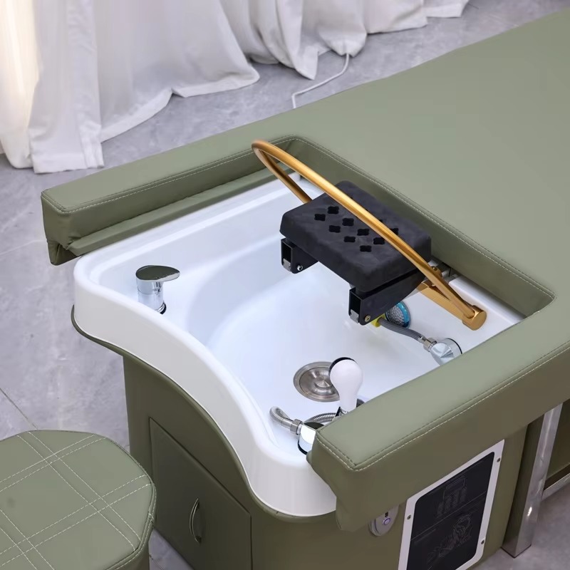 Luxury  Multifunction Electric Massage Shampoo Bed with Backrest Lift and Spa Pedicure Basin Automatic Head Spa Shampoo Bed